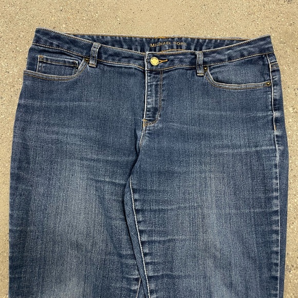 Michael Kors Medium Blue Wash Gold Button Logo Accent Skinny Denim Jeans size 14 - Picture 3 of 15